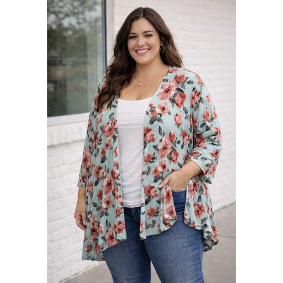 Paisley Grace Sweaters - 🌸 Paisley Grace Mint Coral Floral Kimono Duster Cardigan XXXL 🌸